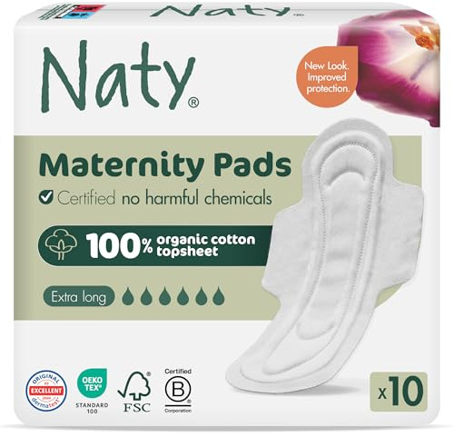 Naty Compresas postparto con alas, 100% algodón orgánico en la piel, 10 uds