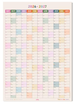 Good Tuesday 2026-2027 Academic Wall Planner, Portrait Layout, Week Numbers & Moon Phases, Recycled Matte Paper, UK Designed & Made, 49 x 70 cm