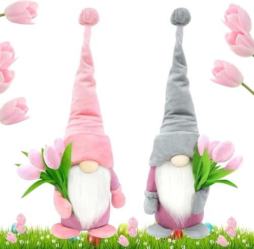 ZenithBurst Confezione da 2 pezzi, decorazione primavera-estate, gnomo, decorazione primavera estate, gnomo rosa, primavera estate, decorazione pasquale gnomo per la primavera e l'estate