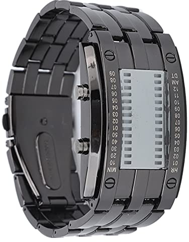 Sxhlseller Men's LED Watch Binary Time Mode Display Alloy Wrist Watch, Business Fashion Digital with Bright LED Lights, Accurate Quartz Movement, Easy Wear Double Open