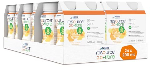 resource® 2.0+fibre Vanille | 24x200ml | Hochkalorische Trinknahrung bei ungewolltem Gewichtsverlust | Astronautennahrung | Aufbaunahrung | 400 Kalorien + 18g Eiweiß/Flasche | mit Ballaststoffen