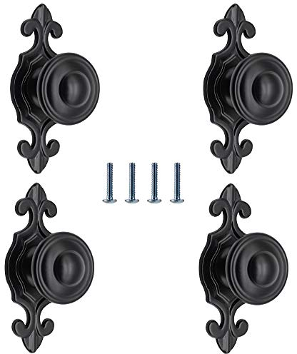 KostaTech 4 boutons de porte noirs avec base, poignées de traction rurale Vintage pour armoires, tiroirs, placard ou portes, noir mat 74 mm