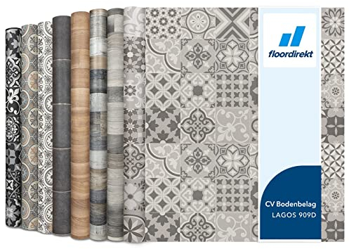 Floordirekt PVC Bodenbelag Meterware nach Maß Vinylboden, CV Linoleum für Küche & Balkon in Holzoptik, Fliesenoptik, Steinoptik - robust & pflegeleicht 200 x 200 cm | Plaza | Lagos 909d