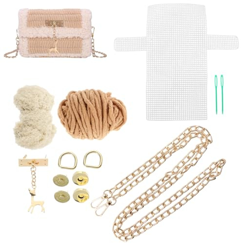 SHERCHPRY 1 Juego Bolsa De Hilo De Bricolaje Lienzo Hojas De Lona Kits De Bricolaje Para Adultos Accesorios De Ganchillo Kit Para Hacer Candados Kiss Kit De Cartera Un Hombro Tejer Metal
