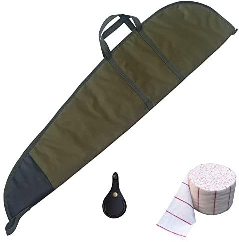 Air Rifle Gun Case Carry Bag with Shoulder Strap | with Leather Toe PAD Protector Rest | with Rifle Cleaning Cloth Patches (Olive)