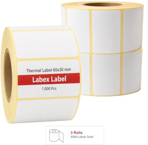 Étiquette Thermique Direct 60x30 mm | Étiquettes D’expédition - Autocollantes Thermiques - 3 Rouleaux - 3000 Étiquettes Professionnelles