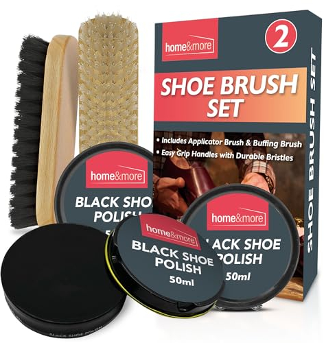 SOL 2pk Shoe Brush Set & 3 Black Shoe Polish – Leather Boot Polish Kit – Includes Soft & Stiff Brushes, 3 Wax Tins for Leather Care, Cleaning, Conditioning, Shine & Scuff Covering