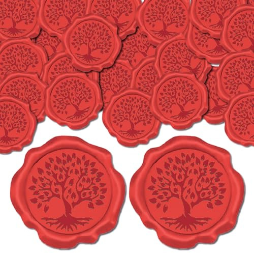 CRASPIRE 50 Uds Árbol de la Vida Pegatinas de Sello de Cera Rojo Pegatinas de Decoración Pegatinas Adhesivas de Sellado de Sobres para Invitación de Boda Sobre Decoración Regalo Navidad Fiesta