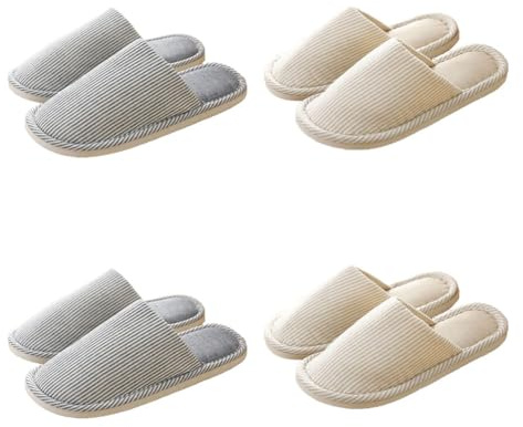 Teceyfeet 4 Pares de Zapatillas Casa Invitados Zapatillas de Hotel Lavables, Pantuflas para Invitados Zapatillas SPA de lino Zapatillas Estar por Casa Hombre, Pantuflas Espuma Viscoelástica Lavables