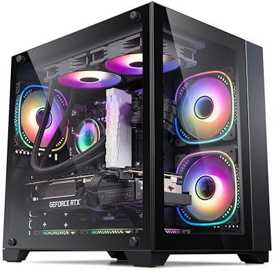 IONZ KZ-900 PC Gaming Case V2- Dual Dynamic Mini Lite M-ATX | Tempered Glass | includes 3 x 120mm RGB PWM Infinity Fans (Black)