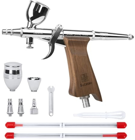 Bucasso Kit aerografo, pistola a spruzzo con aghi da 0,3/0,5/0,8mm e set di ugelli, tazza di fluido sostituibile da 3/7/11cc per la pittura di modelli di unghie per il trucco del tatuagg (W002-W)
