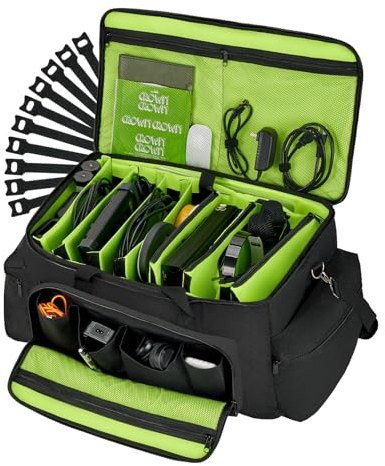 Vangoa DJ Cable Gig Bag Large, Thick Padding Durable with 8 Detachable Adjustable Divders, 16 Laptop Sleeve, 10 Cable Ties, DJ File Bag Travel Musicians Bag for DJ Gear, 23x10x11, Green