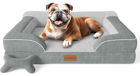 CWAWZ Panier Chien Grande Taille,Lit pour Chien Orthopedique Memoire de Forme Lavable, Canapé Chiens Imperméable en Velours Hollandais avec Jouet en Forme d'os,Gris Clair