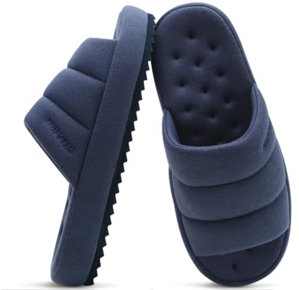 KuaiLu Chaussons Hommes Mode Quilted Tissu Sandale Pantoufles Confortable Mémoire de Forme Intérieur Extérieur Maison Chaussures pour Hommes avec Semelle Légère et Souple en Caoutchouc dur