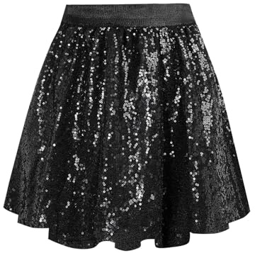 MYSSUCI Jupe Paillette Femme Taille élastique Jupe Sequin avec Doublure pour Fêtes Carnavals Halloween (Noir,M)