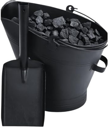 Trendi Metal Fireside Waterloo Bucket & Companion Set| Fireplace Coal & Wood Scuttle | Includes Poker, Shovel, Tongs | Coal Wood Burner Accessories Kit (Waterloo Bucket with Shovel)