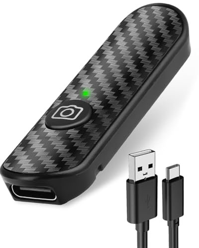 Control Remoto Bluetooth 5.0 Recargable con Tipo-C, Disparador Remoto Obturador Mando Distancia Botón Selfie Alcance 10m Diseño Fibra de Carbono Compatible con iOS Android Smartphones