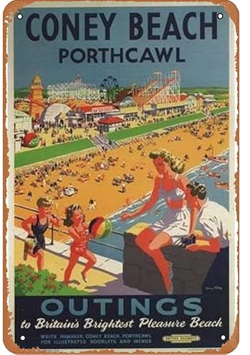 British Rail Coney Beach Porthcawl Railway Wall Poster Metal Band Tin Signs Retro Garage Plaque Decorative Living Room Garden Bedroom Office Hotel Cafe Bar Metal Sign Plaque Poster 8X12 Inch