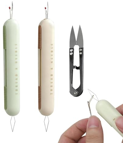 2 Pcs Needle Threader Seam Ripper, Quilting Supplies Sewing Kit, Threading and Thread Remover Tools, Portable Sewing Tool with Unpicker, for Quilting and Crafting Project Accessories (Green, Yellow)