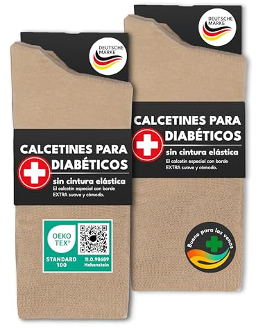 Lot de 6 Paires de Chaussettes Diabetiques Homme Femme 97% Coton sans Elastique & sans Couture (43-46 Beige)