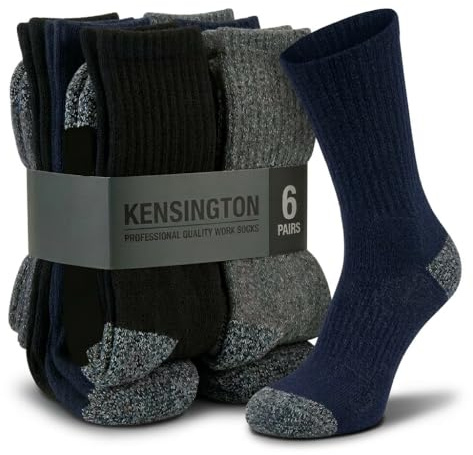 Kensington Cotton Genuinely Thick Heavy Duty Hard Wearing Safety Boot Work Socks Thermal Cushioned Sole Reinforced Heels and Toes for Steel Toe Cap Shoes (6 pairs (2 Black 2 Navy 2 Grey))(Size: 43262)