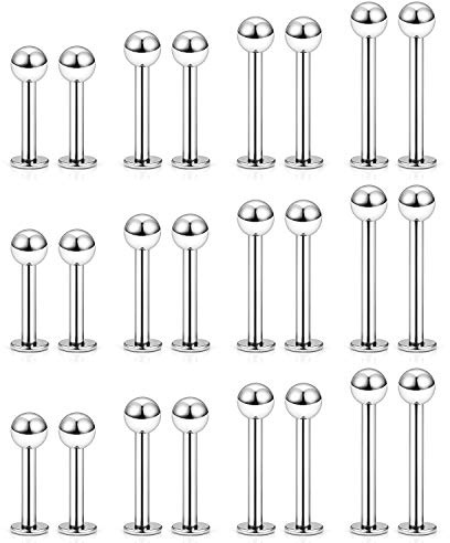 Ftovosyo Labret Barbell 24PCS Monroe Lip Barbell Ring Helix Earring Tragus Cartilage Studs Surgical Steel Piercing Jewelry for Women Men 16G 6mm 8mm 10mm 12mm