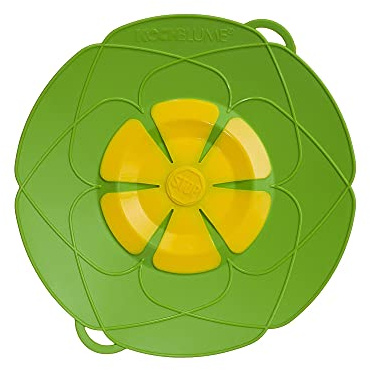 Kochblume originalet, silikon överkoksskydd för kastruller och pannor, mikrovågsugn-lock, stänkskydd och ångkokare | Set med blixtlåsficka i den rosa lådan (lime, M | krukstorlek 14–20 cm)