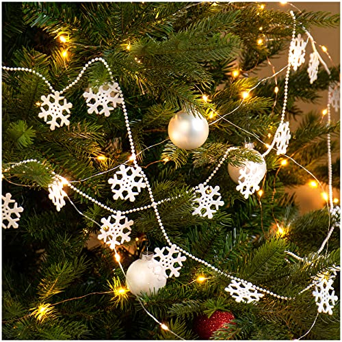 com-four® Guirlande avec Flocons de Neige - Guirlande de Noël - Guirlande de Flocons de Neige pour Une décoration de Noël - Décoration de Noël pour Sapin de Noël (Set01 - Blanc/Flocons de Neige)