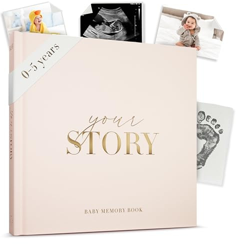 Baby Memory Book – Natural Cream Gender Neutral Keepsake from Birth to Age 5 | Bibi & Beau Journal | New Baby Gift, Milestone Tracker, Unisex Scrapbook