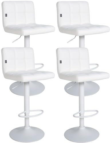 CLP 4er Set Barhocker Feni Kunstleder I Höhenverstellbarer Thekenhocker Mit Fußstütze Und Lehne I Barstuhl Mit Metallgestell, Farbe:weiß, Material Gestell:Metall matt Weiss