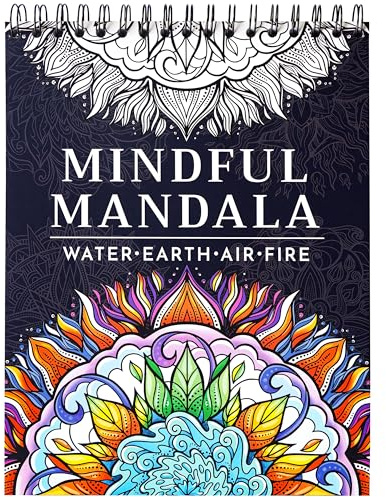 RYVE Libro para colorear de mandalas para adultos, 50 mandalas únicos para relajación y alivio del estrés, encuadernación en espiral, para mujeres y hombres, libro de atención plena para adultos