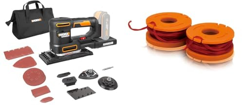 WORX - Ponceuse Multi Sans Fil - WX820.9-20V - 4000-10000/min (Livrée Sans Batterie Ni Chargeur & Lot de 2 Bobines de Fil - Coupe de 3m - Compatible avec les Débroussailleuses