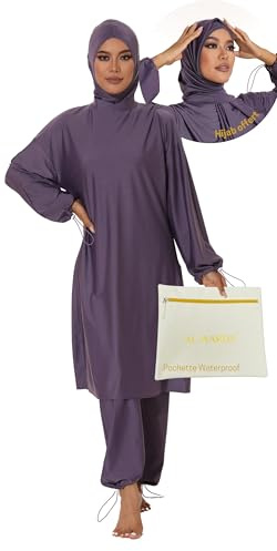 AL-WARDA Burkini - Burkini - Bañador para mujer musulmana, camiseta islámica - 100% opaca y caché de formas, técnica antipegamento, lavanda, M