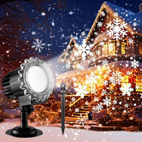 MOSSNDAR Luci Proiettore Natale Esterno, Proiettore di Fiocchi di Neve LED, Luci di Natale Impermeabile per Natale Decorazioni Casa Natale Illuminazione Esterno Interno