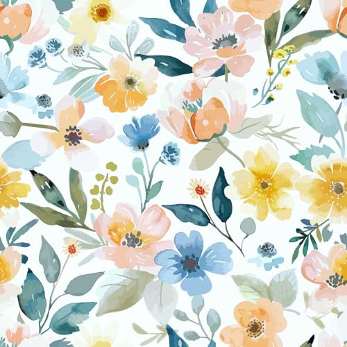 VaryPaper Papel Pintado Flores Acuarela 44.5cmx200cm Papel Adhesivo para Muebles Papel Tapiz Autoadhesivo Blanco Mate Papel para Forrar Muebles Papel pared Infantil Salon Vinilos Armarios Escalera