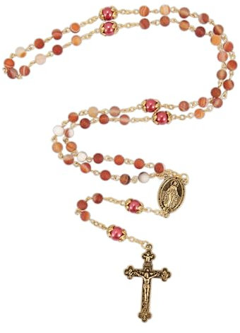 Nazareth Store Katholische Gold Rosenkranz Halskette Matt Stein Perlen Grün 10mm Perle Runde Perlen Wunderbare Medaille & Kreuz (Rot)