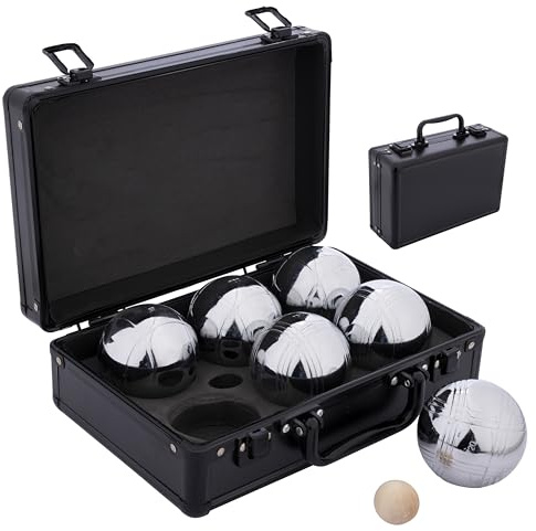 Engelhart Boules de Pétanque 6 Boules Métal 74 mm 720 g – Mallette Aluminium Noire avec Cochonnet Bois et Cordon de Mesure – Kit Extérieur Adulte Famille Loisir – 010209