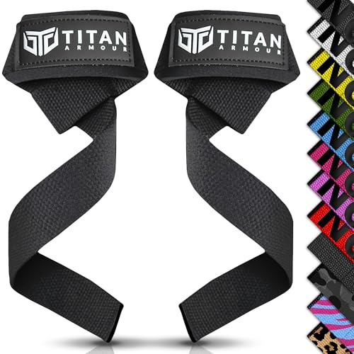 Titan Armour® Weight Lifting Straps | Extra-Long Neoprene Padded Heavy-Duty Weightlifting Straps | Deadlifts | Anti-Slip Gel Option | Gym Accessories