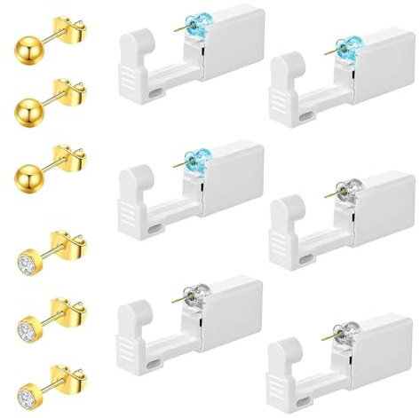 6 Piezas Pistolas Desechables para Piercing de Oreja, Pistolas Kitde Piercings, Kit de Perforación de Orejas Estéril con Aretes, Seguras e Indoloras, para Mujeres y Hombres