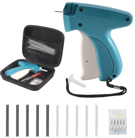 Clickinline Quick Clothing Tagging Tool Micro Clothing Fixer with Case Mini Kit Handheld Sewing Stitchy Machine with 5 Needles,500 Black & 500 White Micro Fasteners, 8mm,
