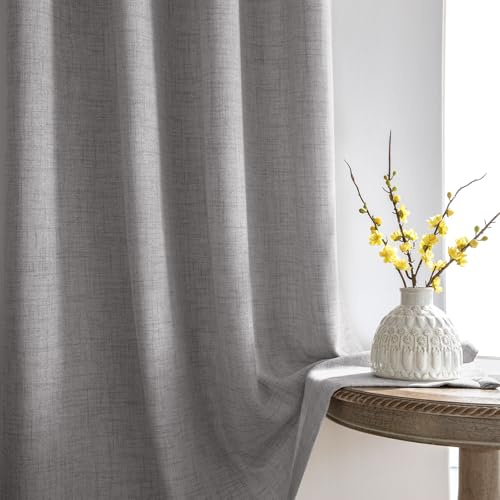 Melodieux Gardiner med veckband naturligt linneutseende halvfria gardiner sovrum, set om 2, 210 x 140 cm