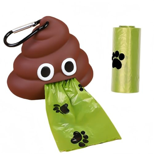 Vyloky Dispenser di sacchetti per escrementi portatile, divertente design Kacka con gancio in metallo, pratico portapacchi, facile e igienico (dispenser + 1 rotolo)