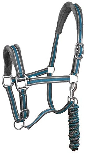 York Halfterset Halfter mit Strick Calipso Halfter & Strick gepolstert (Full, grau/blau)