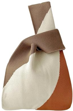 Anopo Pequeña Bolsa de Punto con Nudo para Mujeres Caqui Tricolor