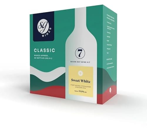 DIAH DO IT AT HOME SG Wines Classic Sweet White 7-Day Wine Kit with Airlock - Makes 30 Bottles (22.5L) of Light & Easy-Drinking Sweet Table Wine - Approx. 10.5% ABV - Fast DIY Homebrew Set