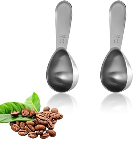 Tomedeks 2 Pezzi Misurino da caffè, Misurini, Misurino Grammi, Cucchiaio Dosatore in Acciaio Inox Rotondo Resistente Specchio Lucidato per Cuocere al Forno, per Dosatore Caffe, Argento(30ML)