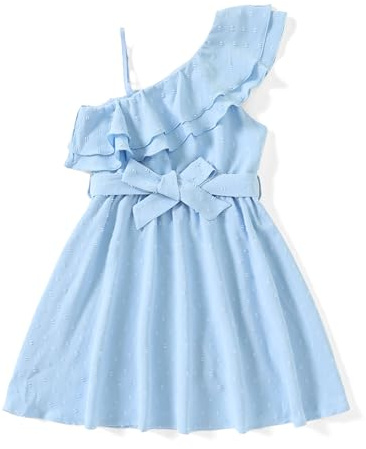 PATPAT Vestido con un Hombro - Festivo de Flores para Bodas, Sesiones de Fotos y Vacaciones - Princesa de Verano con Cinturón Ajustable y Mangas Asimétricas Hermosas