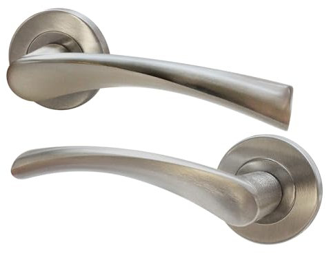 EAI Nickel Internal Door Handle | 1 Pair Satin Nickel Lever on Rose Round Handles | Novoli Range