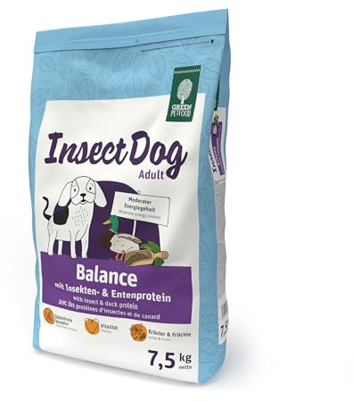 Green Petfood InsectDog Balance (1 x 7,5 kg) | Adult | Premium Trockenfutter für ausgewachsene Hunde | Enten- & Insektenprotein | glutenfrei | mit Vitamin E & C | niedriger Fettgehalt | 1er Pack