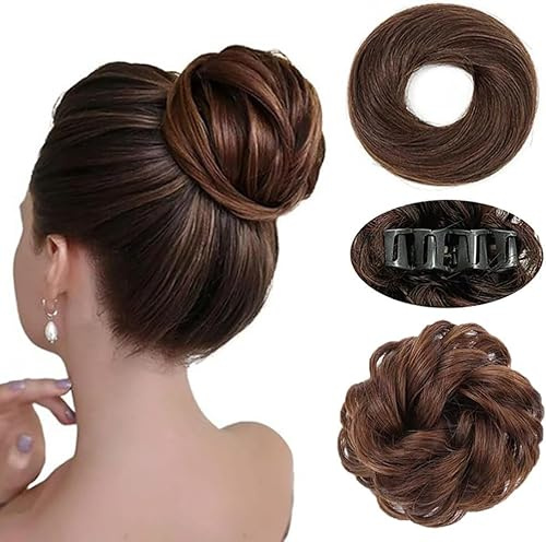 TTPSRY 2 Piezas Moño Postizo Pelo Sintético Recogido Elegante Pinza Cinco Dientes Extensión Cabello Natural Voluminoso Chongo Peinado Rápido